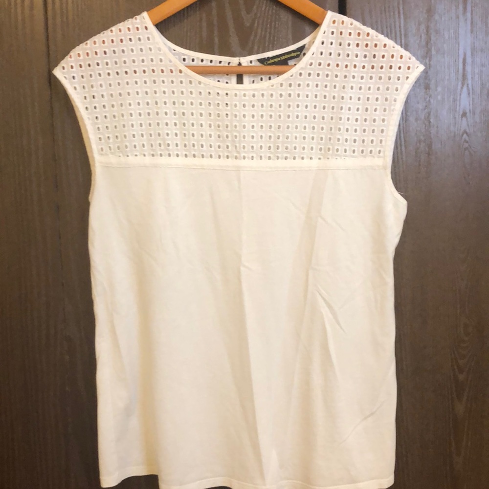 CATHERINE MALANDRINO SIZE M - WHITE EYELET CAP SLEEVE TOP LYOCELL/COTTON - #188